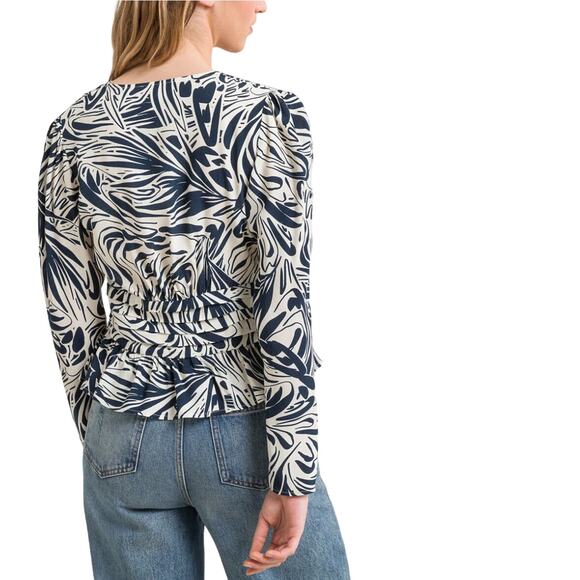 BA&SH Cae Graphic Print Draped V-Neck Long Sleeve Blouse Size Medium NWT - Picture 2 of 15